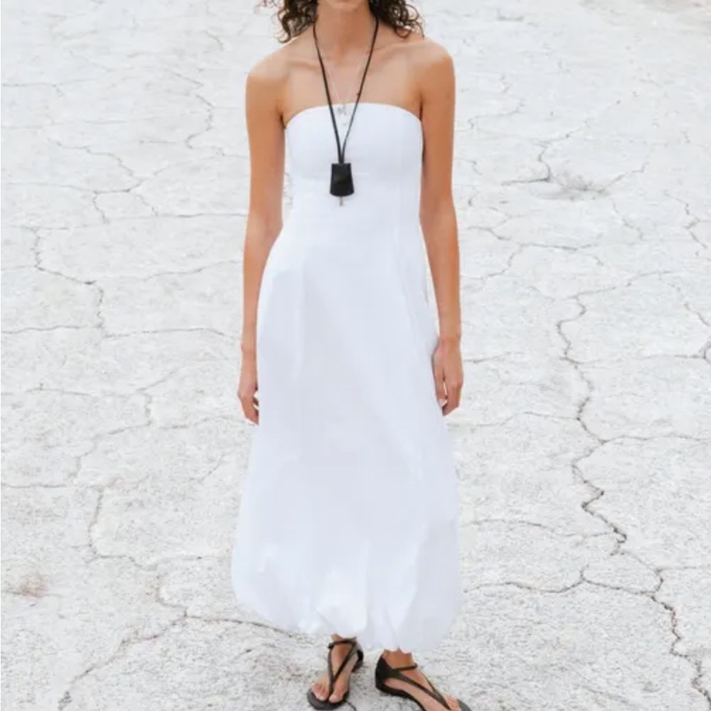 Mango strapless puff maxi dress